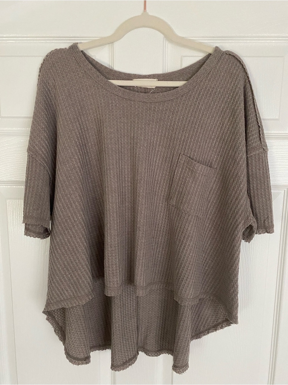 Relaxed Waffle-Knit Short Sleeve Top - Taupe